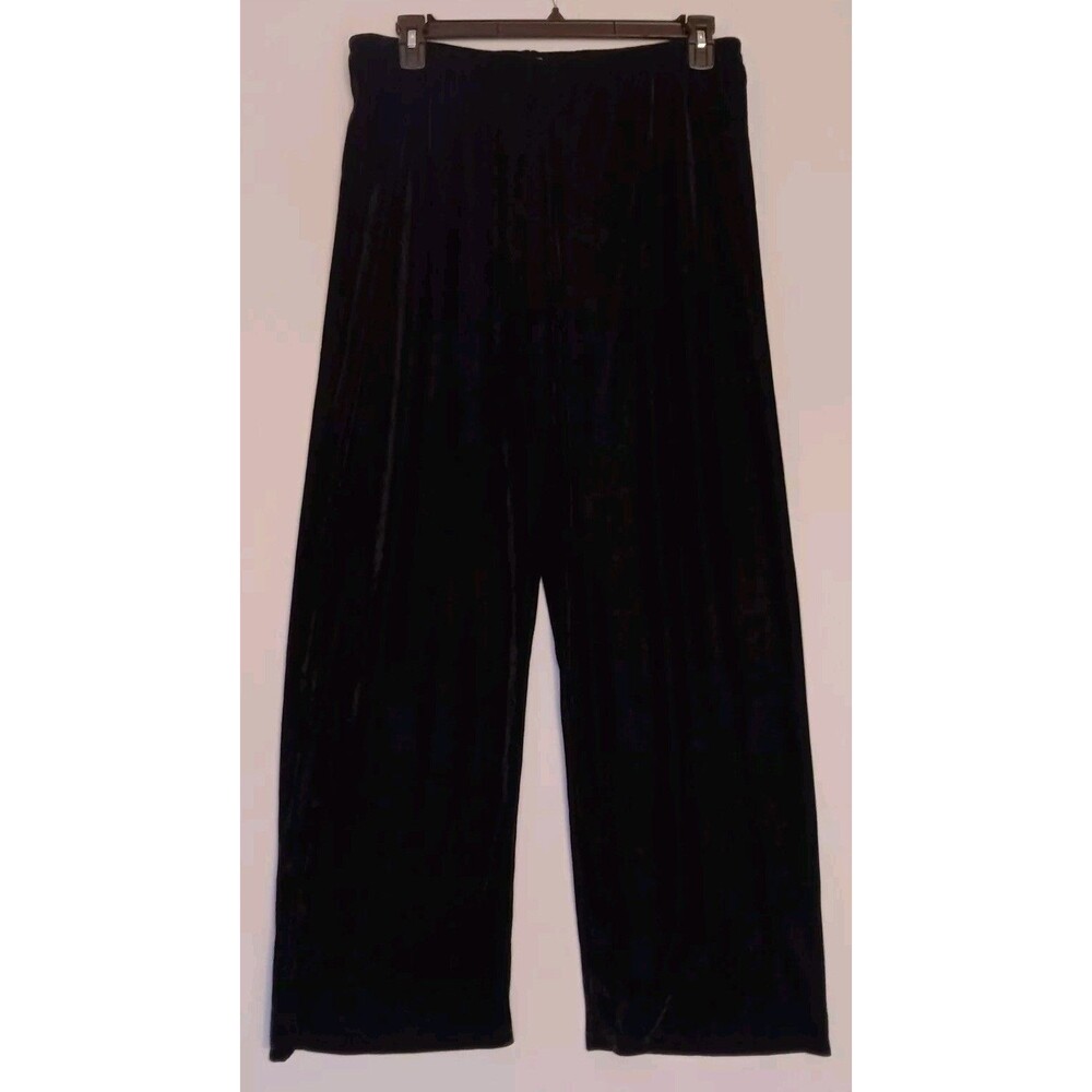 One World Size XL Black Wide Leg Velvet Pull-on Loose-fit Pants - Holiday Party